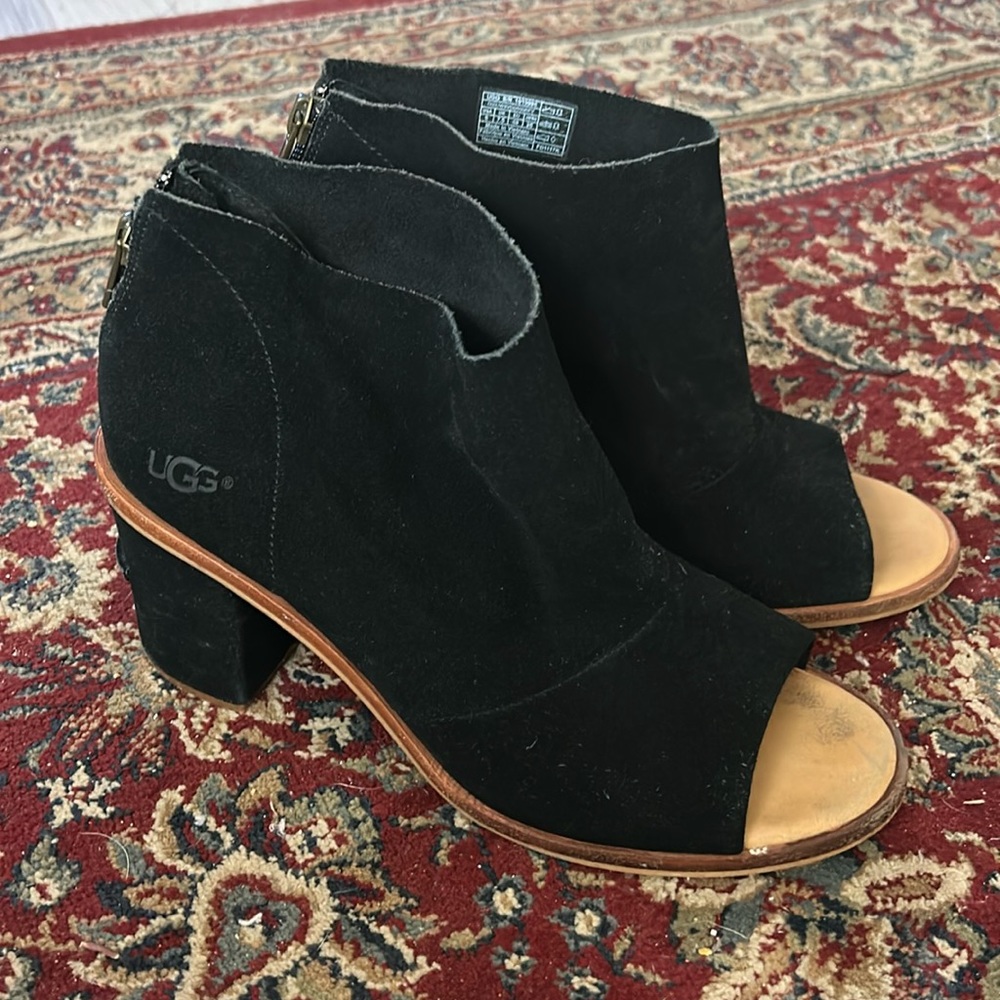 UGG Ginger Open-Toe Ankle Boots -Black Suede -Women’s US 9